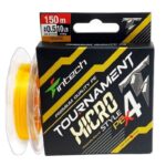 Eine Spule Intech PE Schnur Tournament in Gelb neben Verpackung