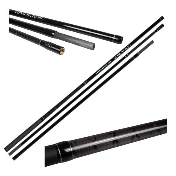 Fotocollage des FTM Carbon Kescherstabes Long Action